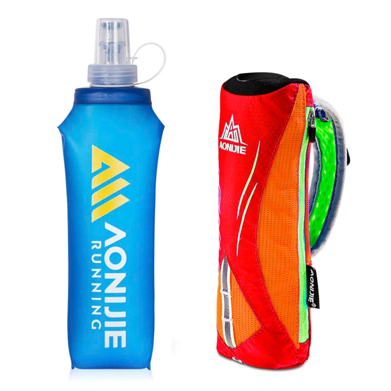 Geila Handheld Water Bottle for Running, 17 oz Grip Handheld Bottle with Hand Strap Hydration Pack, Sport Soft Flask, Orange - Image 1